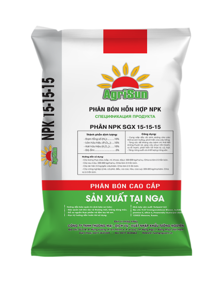 Hình ảnh phân NPK 15-15-15 dùng cho rau màu, cây ăn trái, tăng chất lượng nông sản.