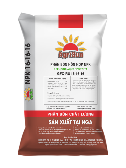 Phân bón NPK 16-16-16 Nga dạng hạt, giúp cây phát triển khỏe mạnh và năng suất cao.